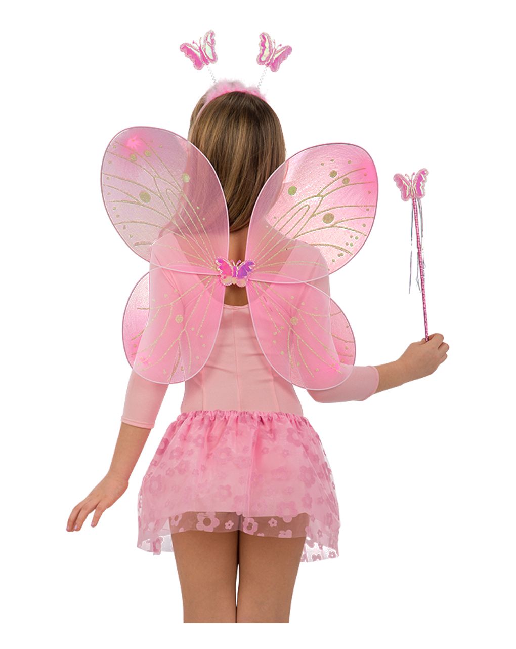 Conjunto borboleta cor-de-rosa para bebé (asas h. cm. 45x40 + saia + bandolete e varinha) - carnival toys - Carnival Toys