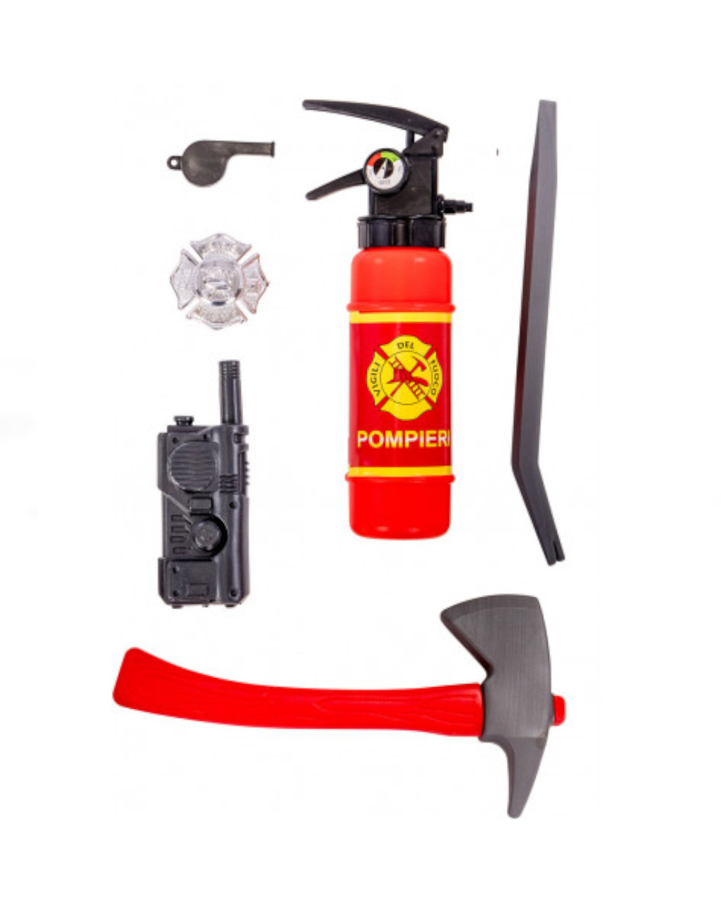 Conjunto de bombeiro (extintor + machado + distintivo e pé de cabra apito) - carnival toys - Carnival Toys