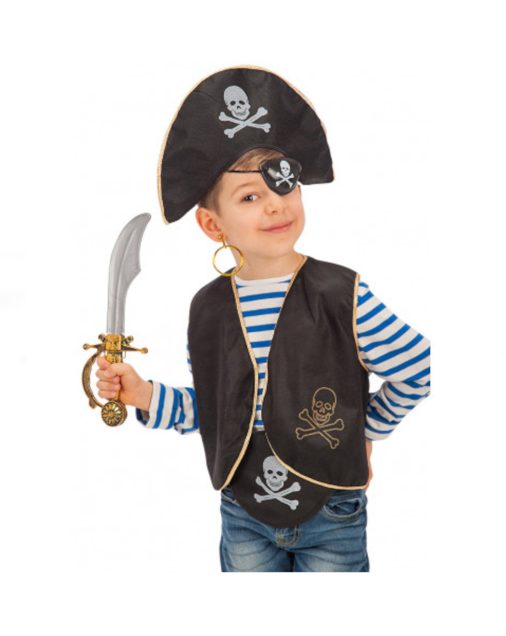 Conjunto pirata para bebé (chapéu + venda + colete com brinco de espada e cinto) - carnival toys - Carnival Toys