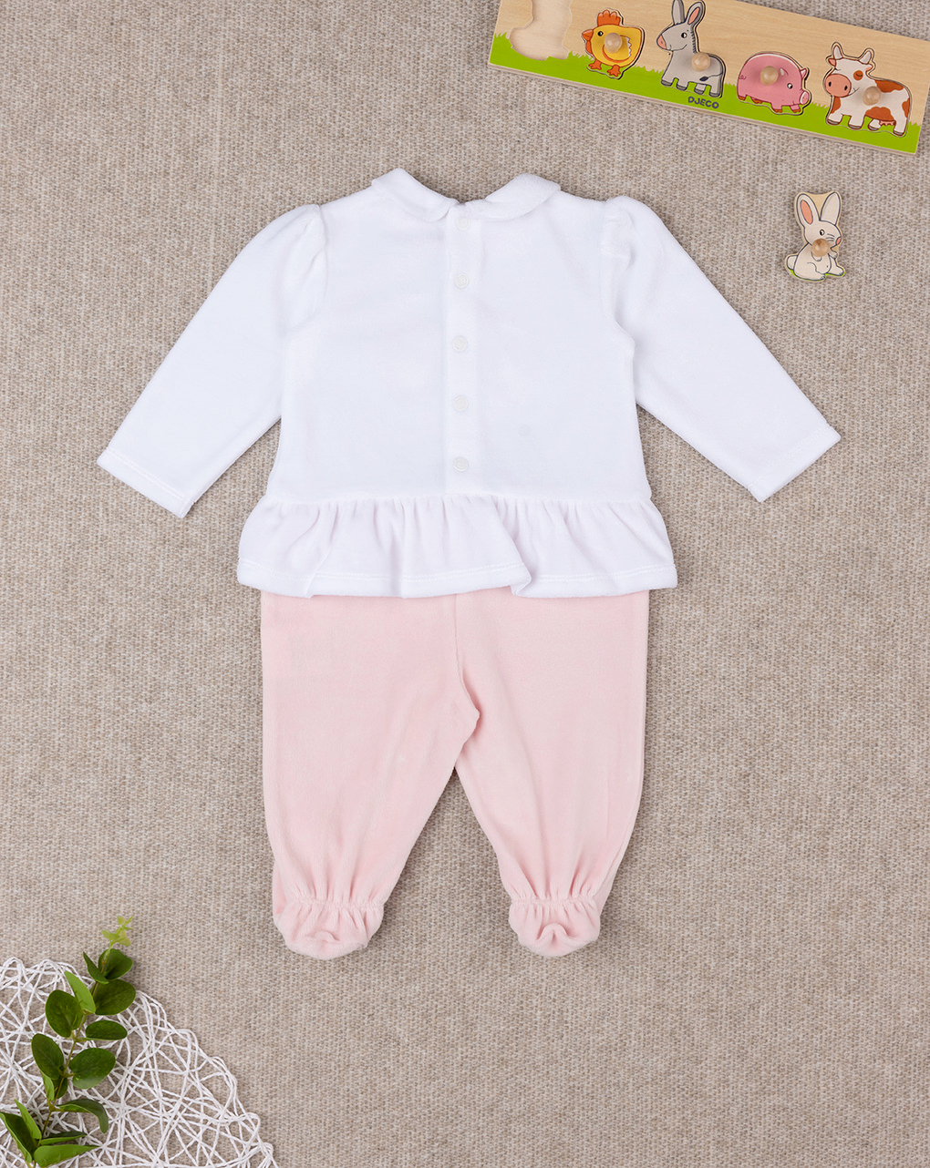Fato de dormir em chenille rosa/branco para bebé menina - Prénatal