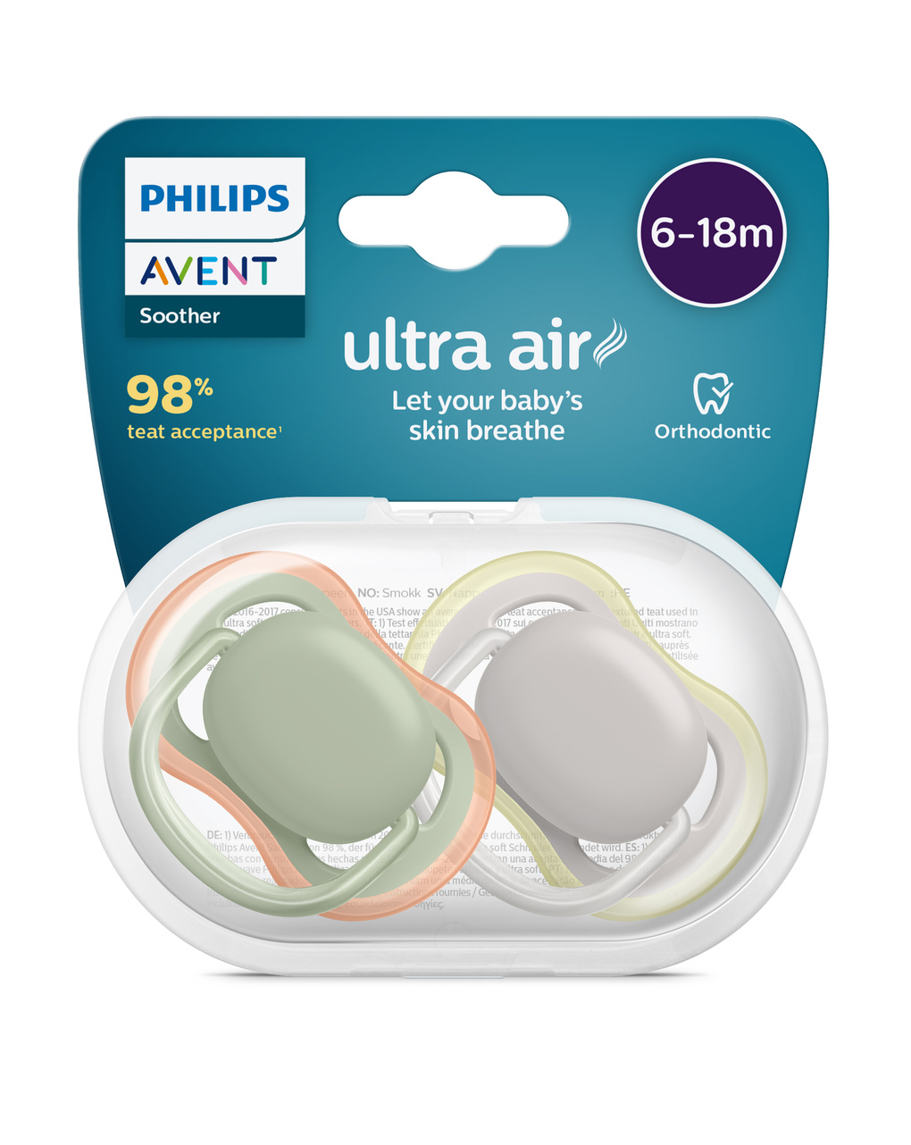 2 chupetas ultra air 6-18 meses verde/cinza - philips avent - Philips Avent