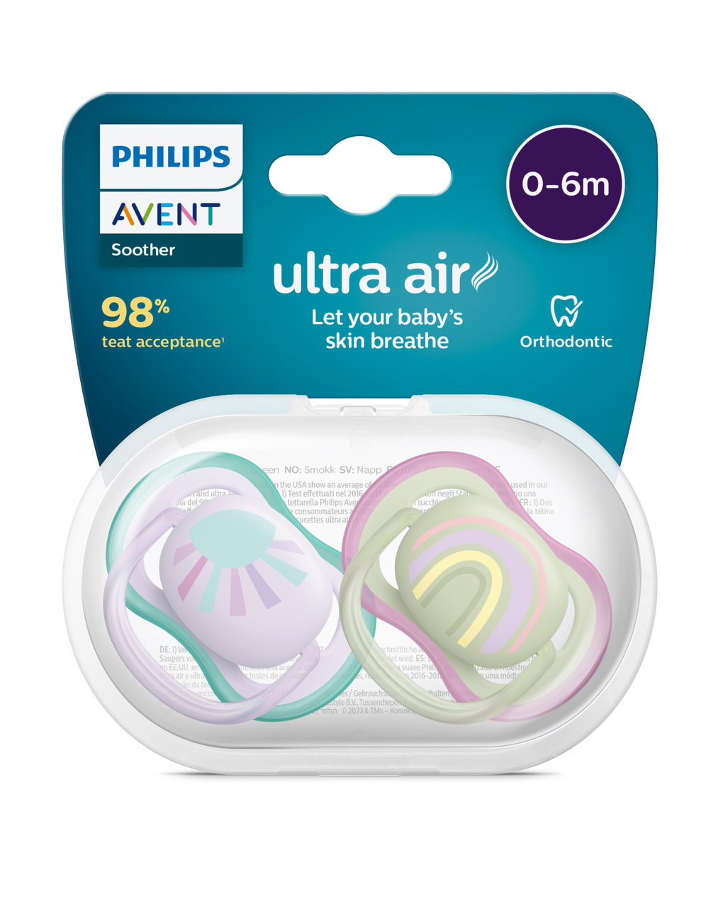 2 chupetas ultra air 0-6 meses verde/rosa - philips avent - Philips Avent