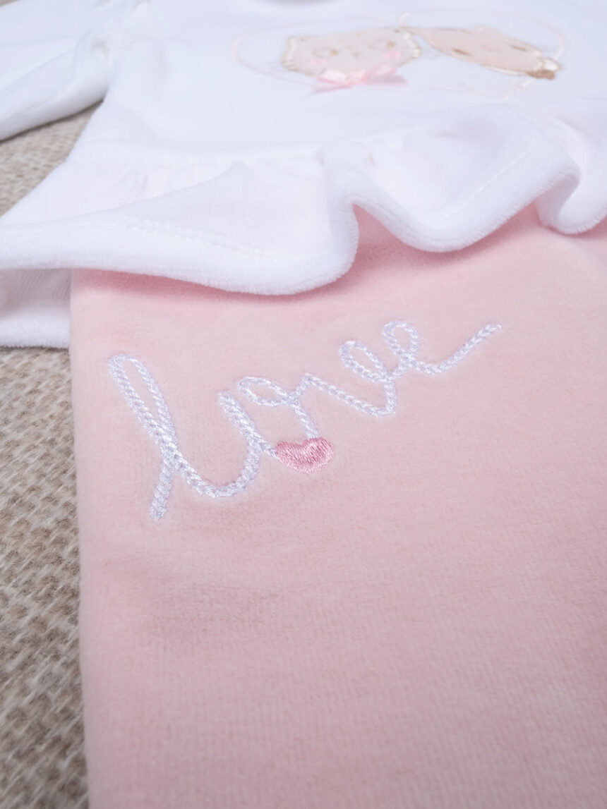 Fato de dormir em chenille rosa/branco para bebé menina - Prénatal