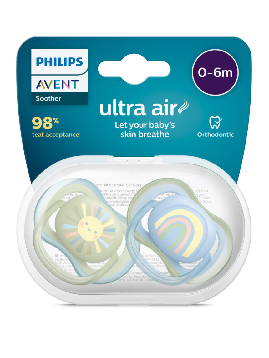 2 chupetas ultra air 0-6 meses azul/verde - philips avent - Philips Avent
