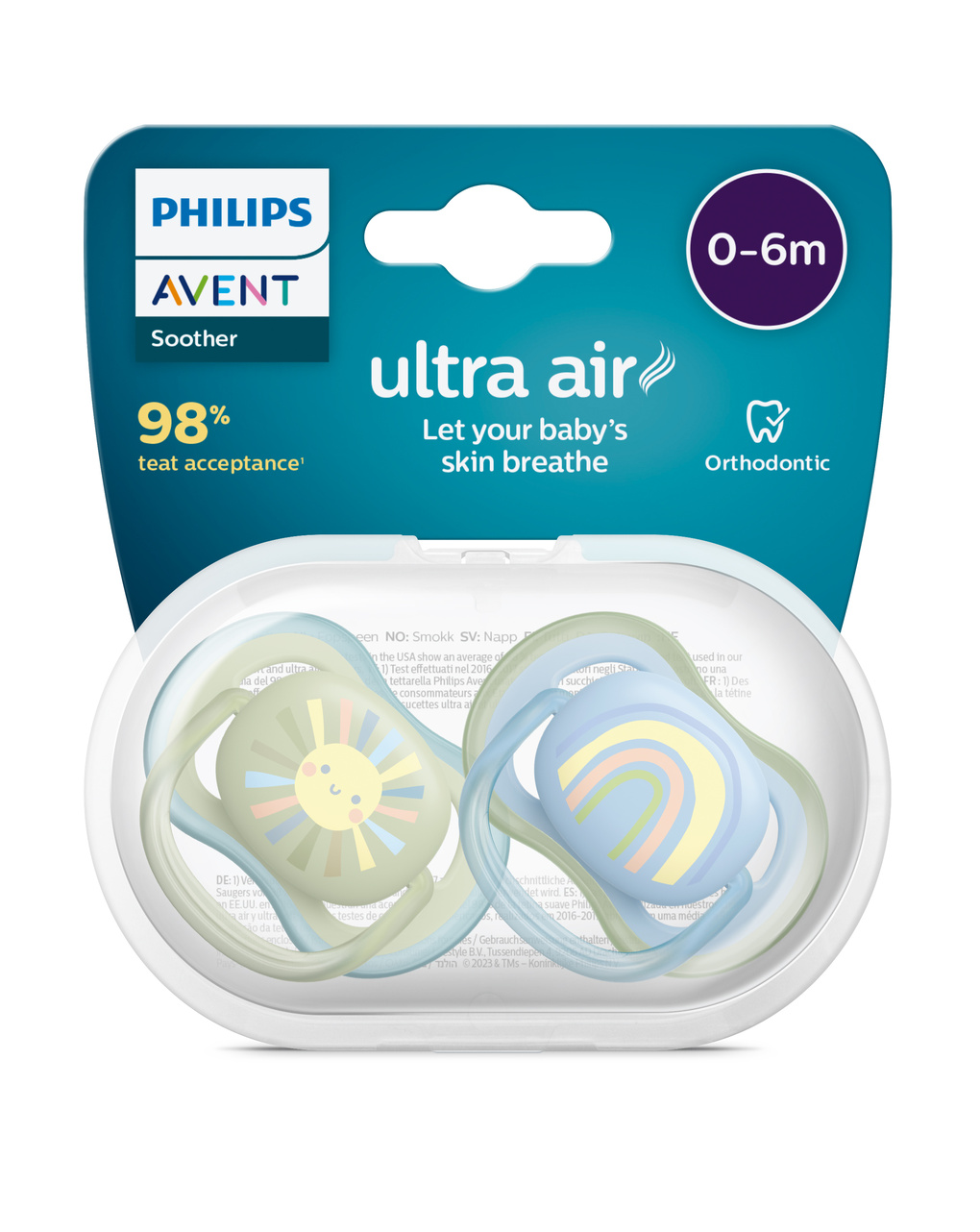 2 chupetas ultra air 0-6 meses azul/verde - philips avent - Philips Avent