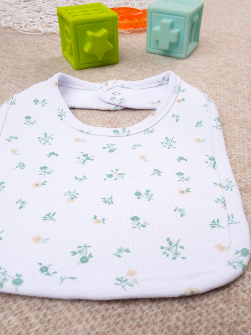 Babete branco/verde para bebé menina - Prénatal