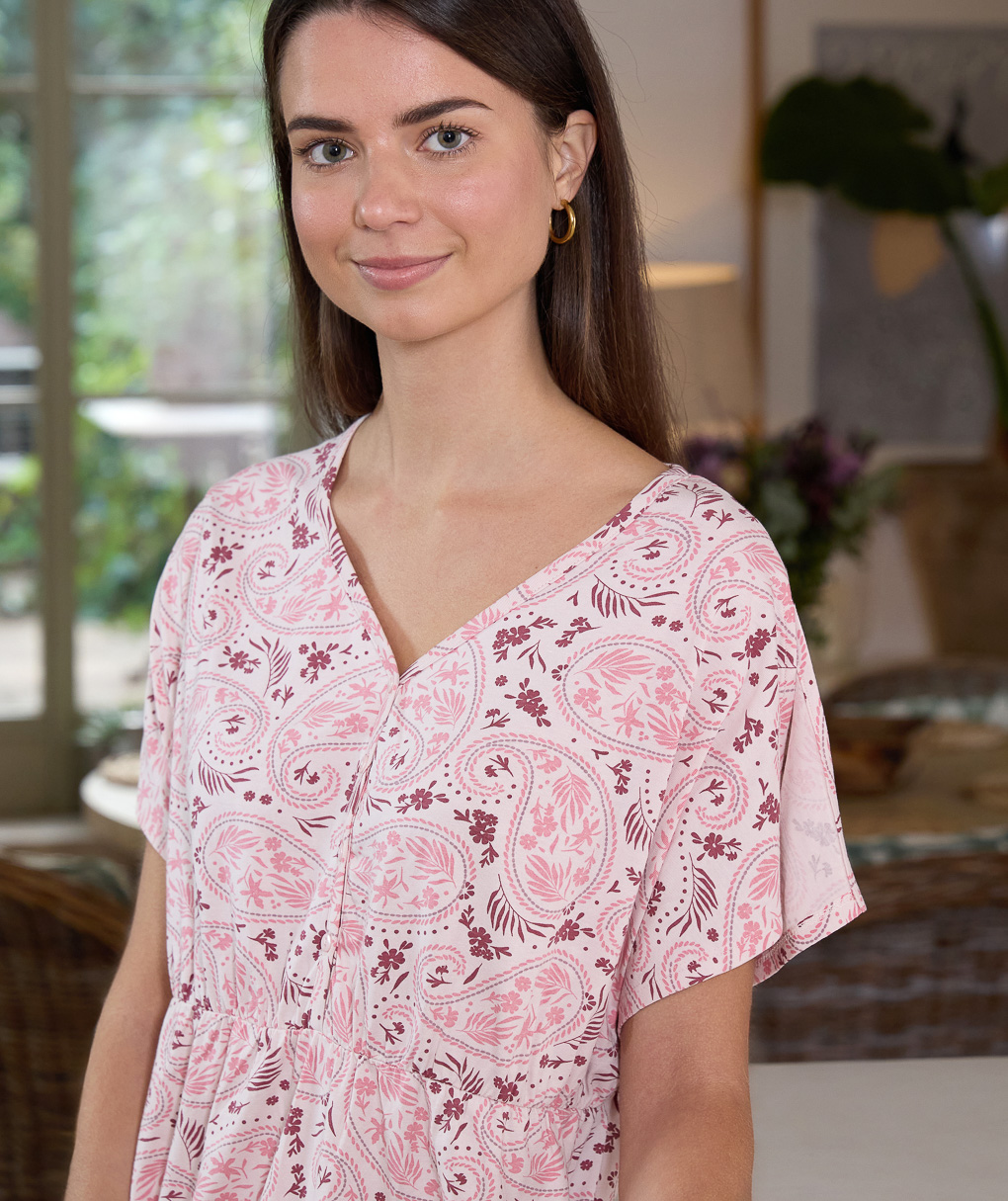 Camisa de noite de maternidade para amamentação com padrão paisley - Prénatal