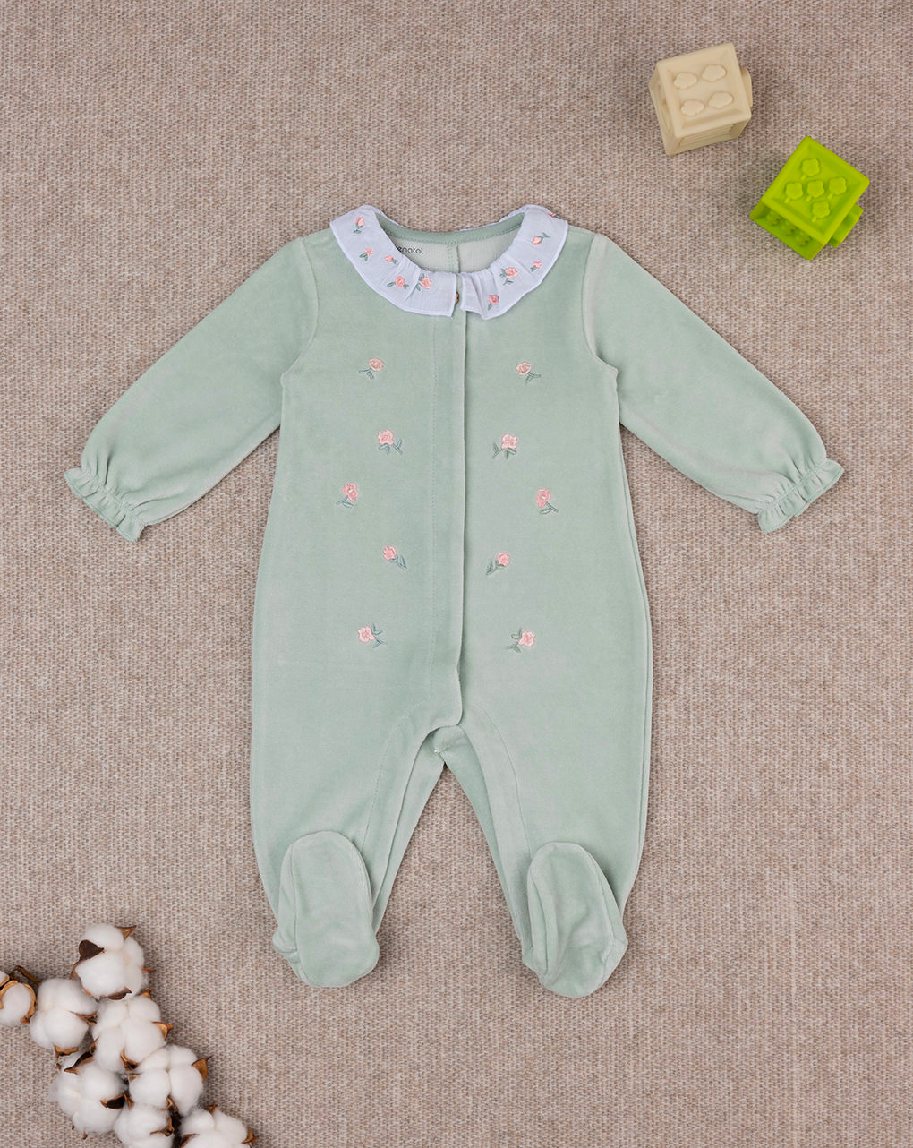 Fato de dormir em chenille verde para bebé menina - Prénatal