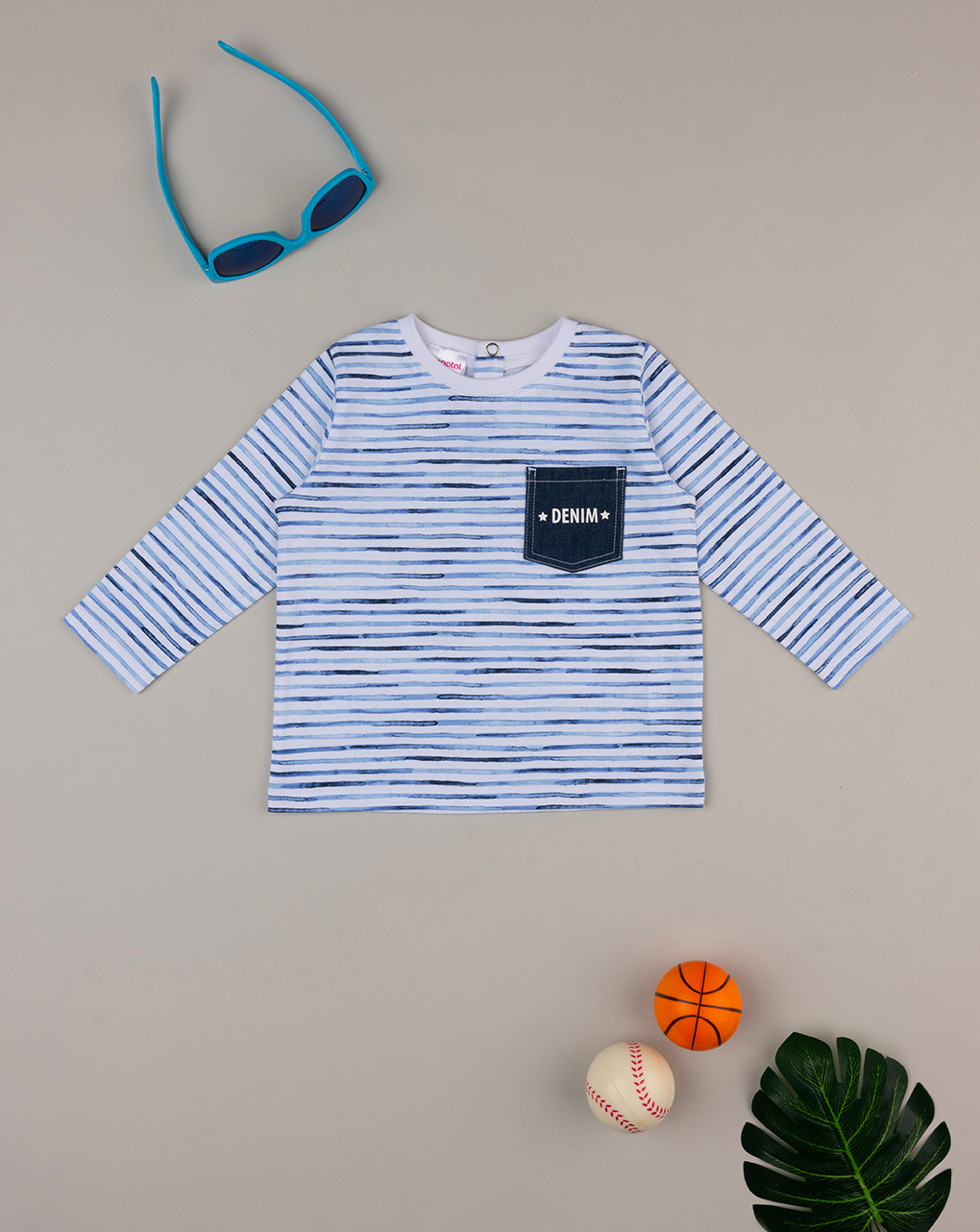 T-shirt azul às riscas para bebé - Prénatal