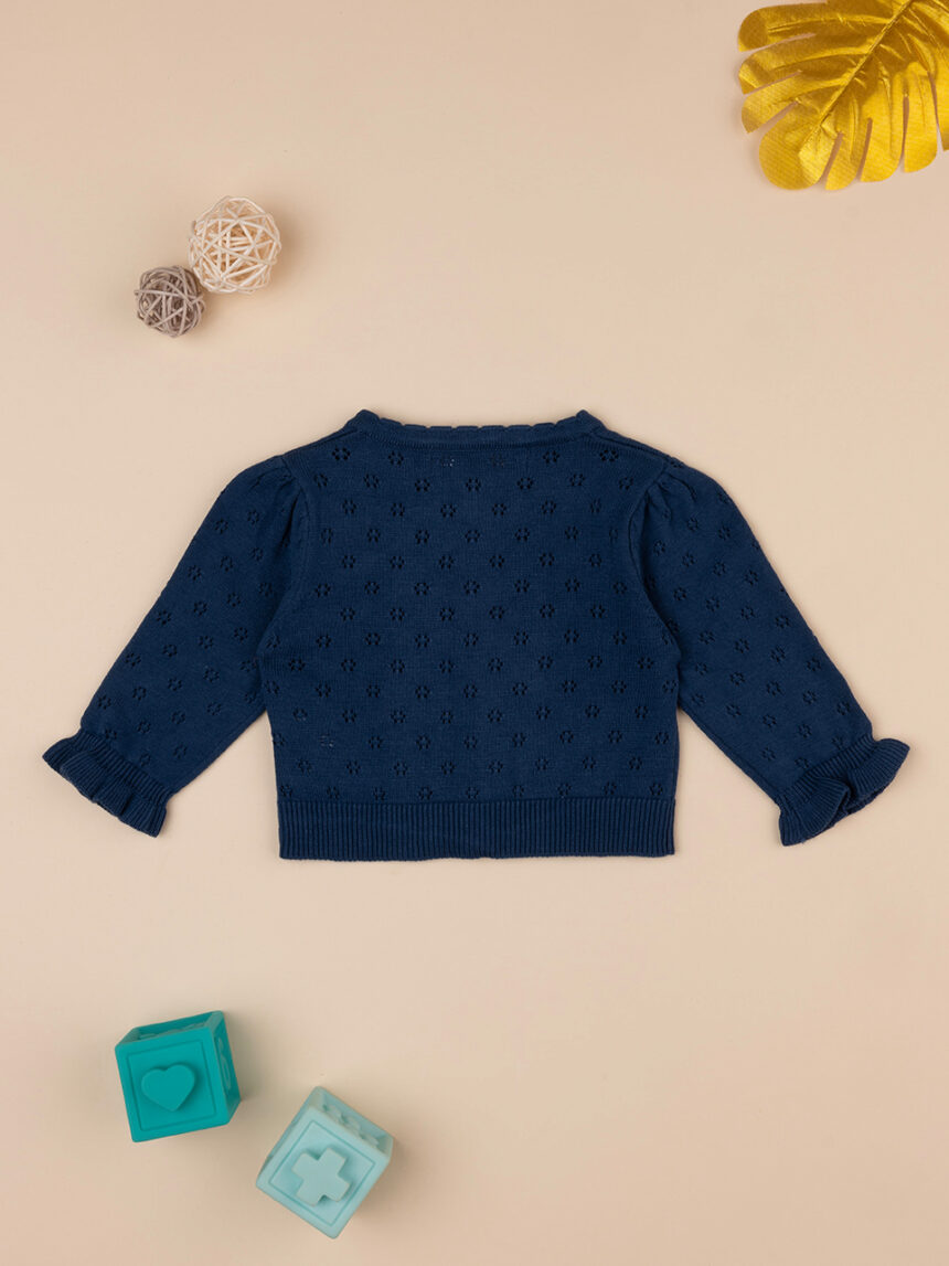 Casaco perfurado de tricot azul escuro para rapariga - Prénatal