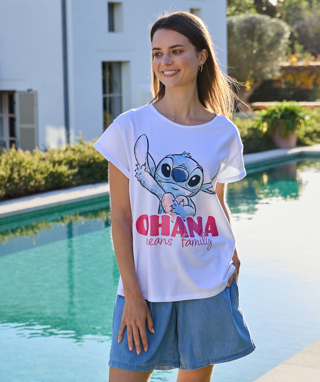 T-shirt branca para senhora com estampado "ohana - Prénatal