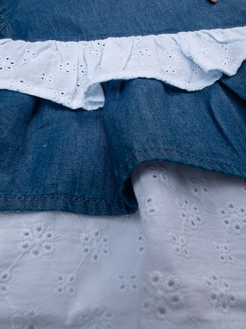 Vestido de algodão orgânico azul/cinzento para rapariga - Prénatal