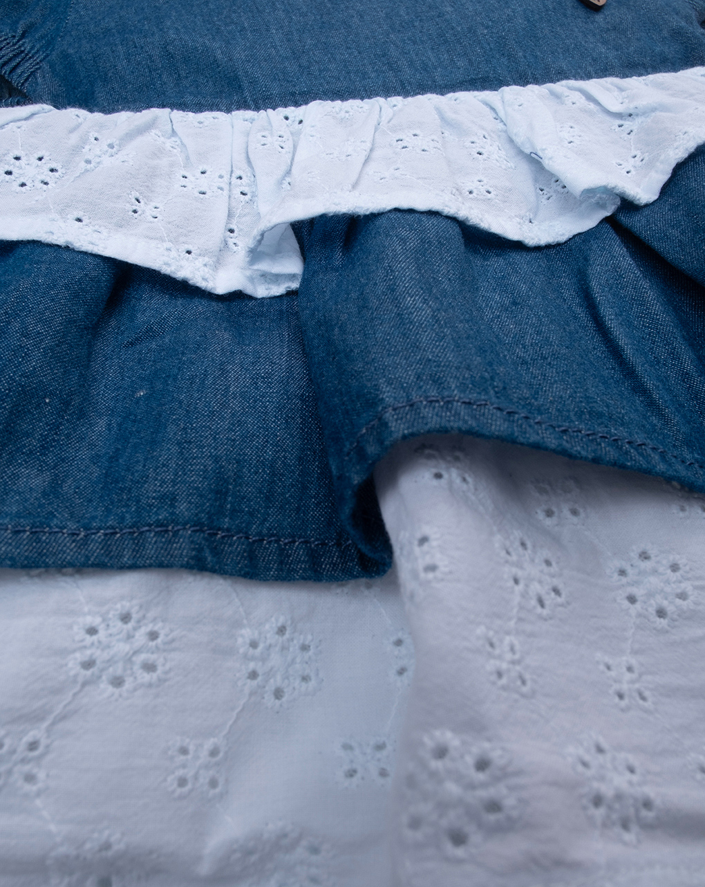 Vestido de algodão orgânico azul/cinzento para rapariga - Prénatal