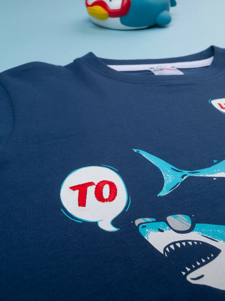 T-shirt azul de manga curta "sharks" (tubarões) - Prénatal
