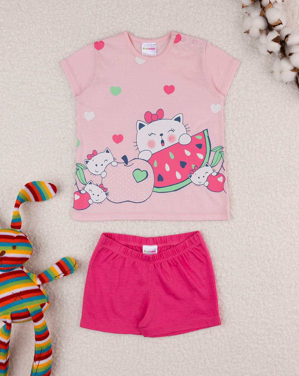 Pijama de gato cor-de-rosa para bebé - Prénatal