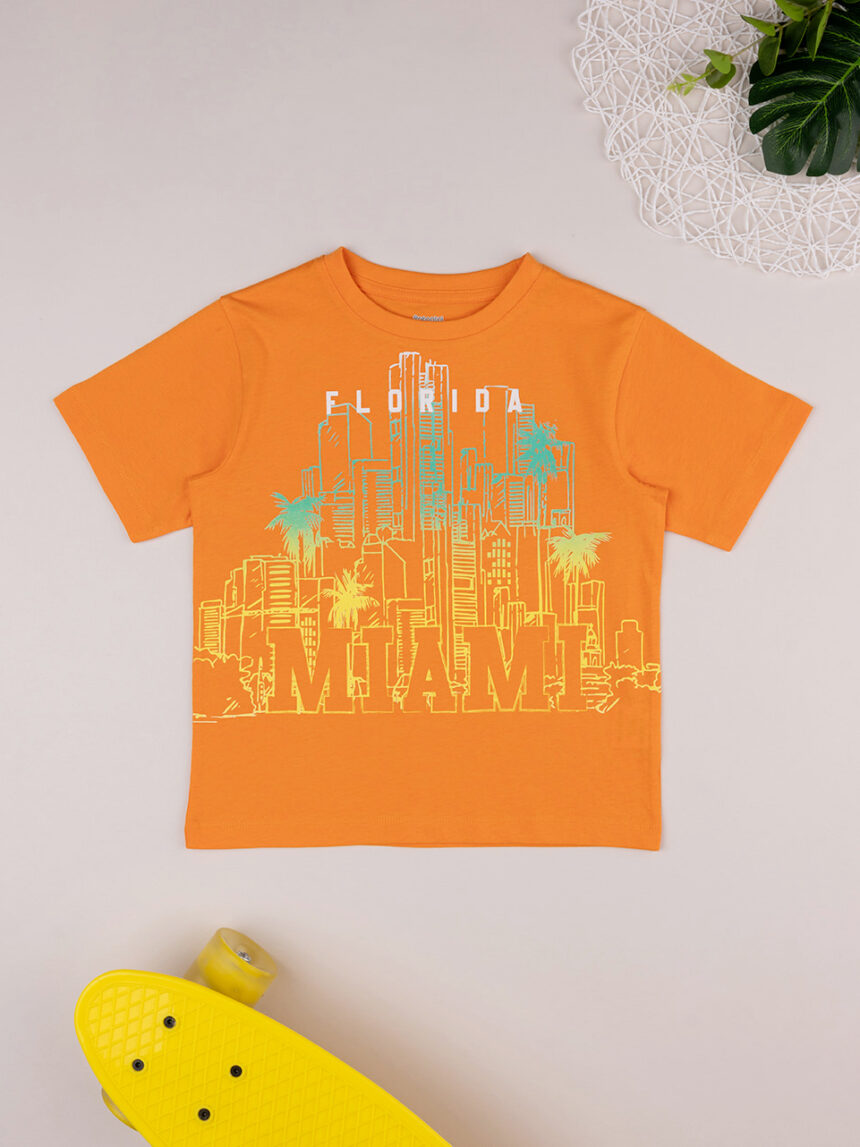 T-shirt de manga curta laranja para criança com estampado - Prénatal