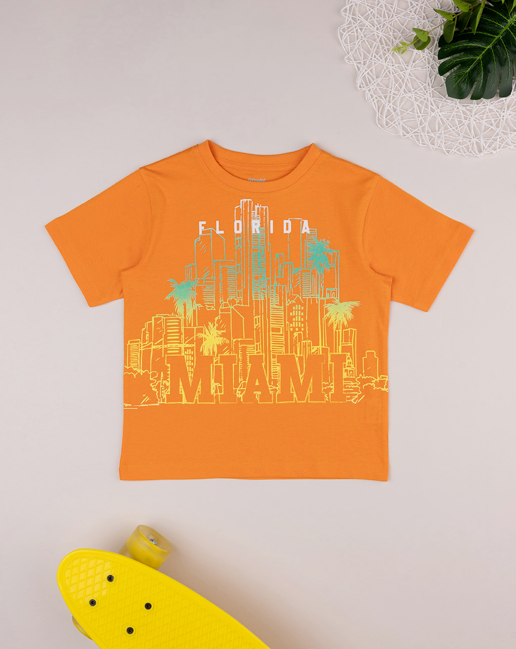 T-shirt de manga curta laranja para criança com estampado - Prénatal