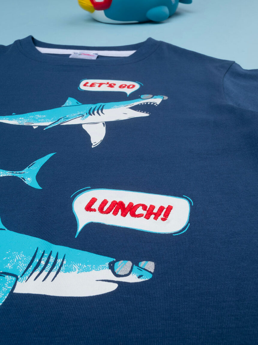 T-shirt azul de manga curta "sharks" (tubarões) - Prénatal