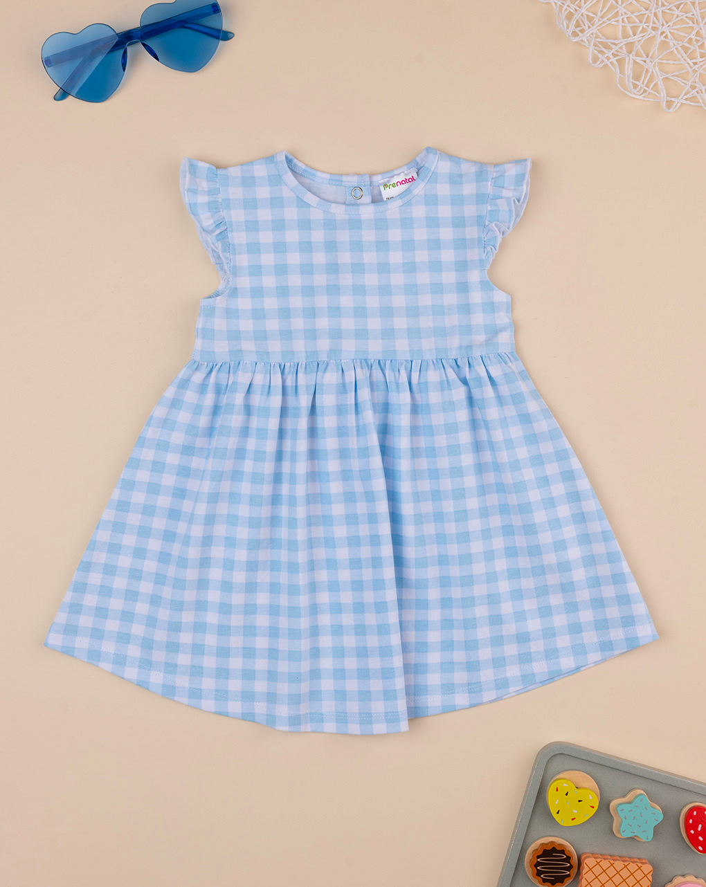 Vestido de verão xadrez azul para rapariga - Prénatal