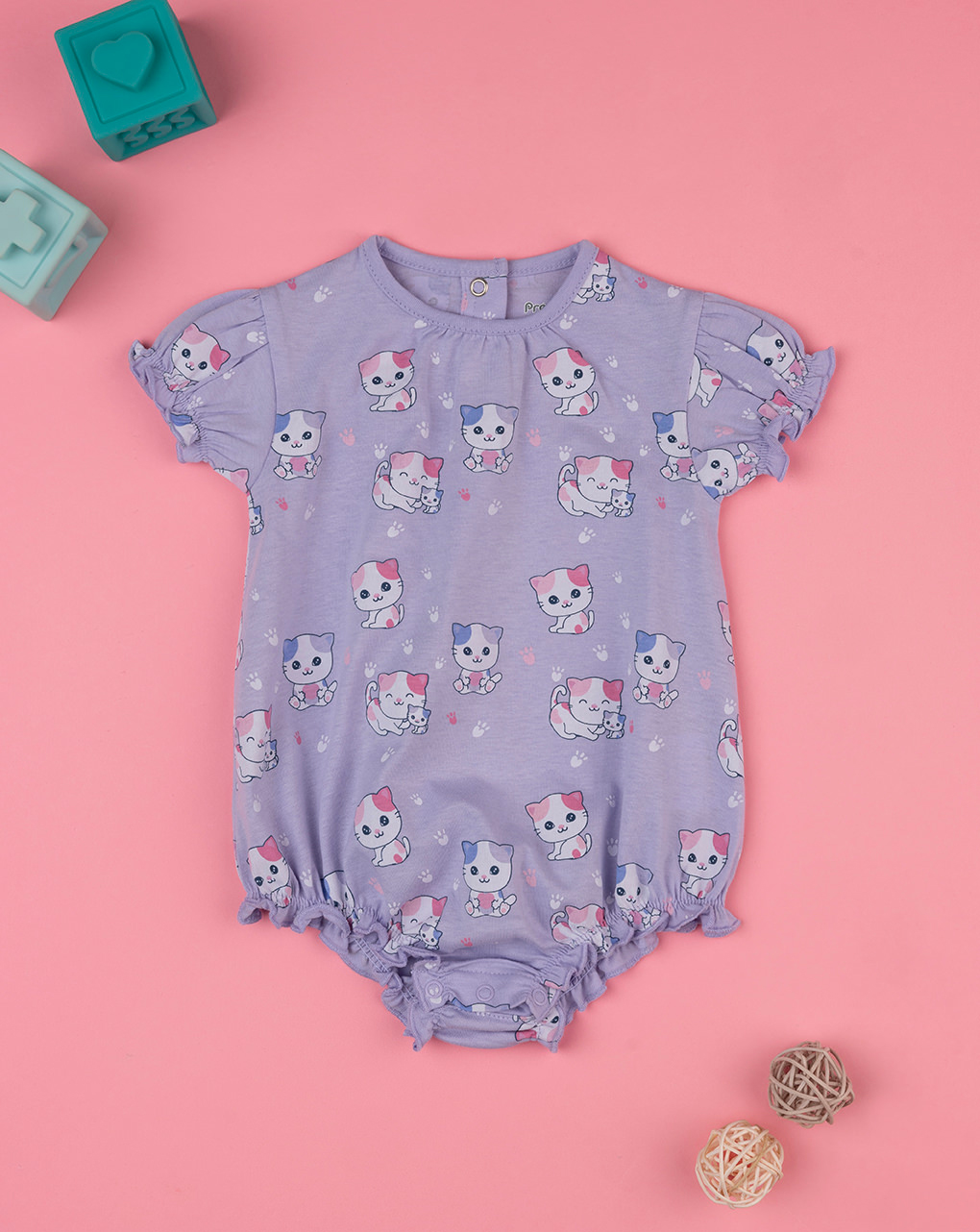 Macacão de manga curta lilás para bebé menina - Prénatal