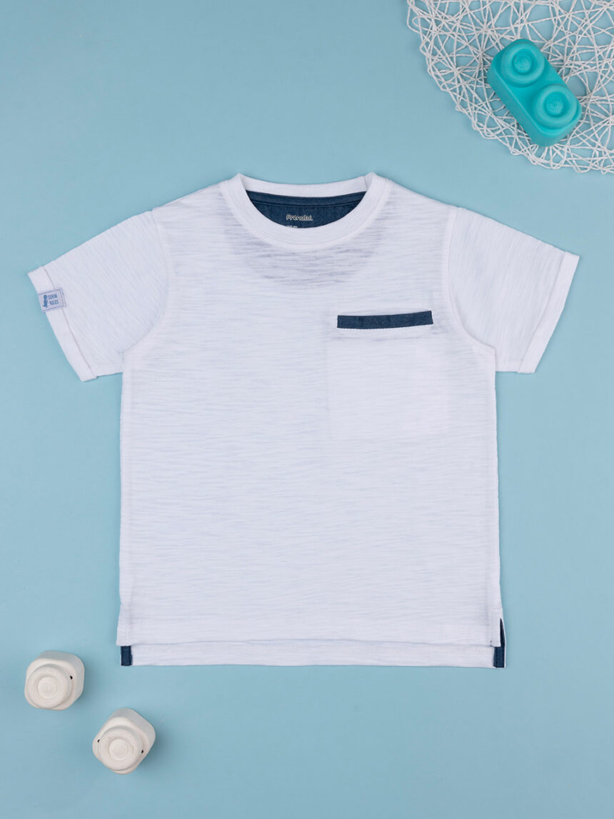 T-shirt branca de rapaz com bolso - Prénatal