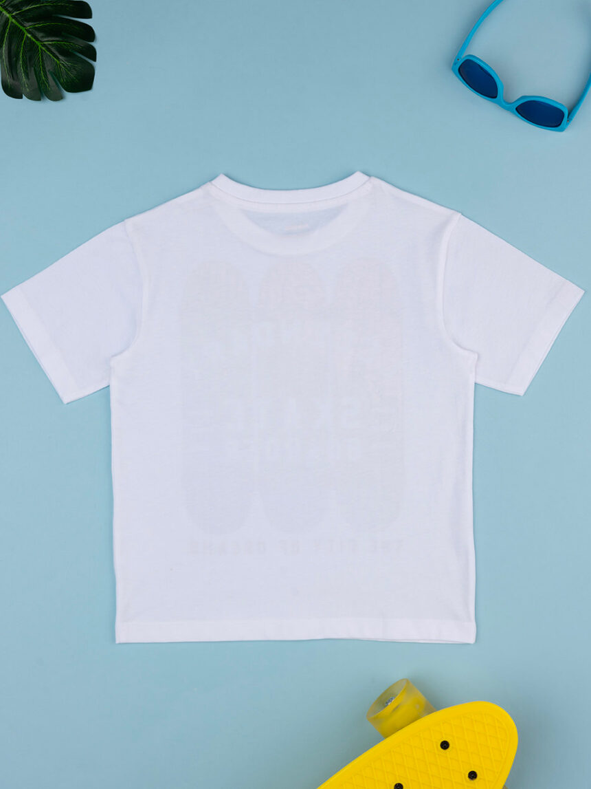 T-shirt branca de manga curta para criança com estampado - Prénatal