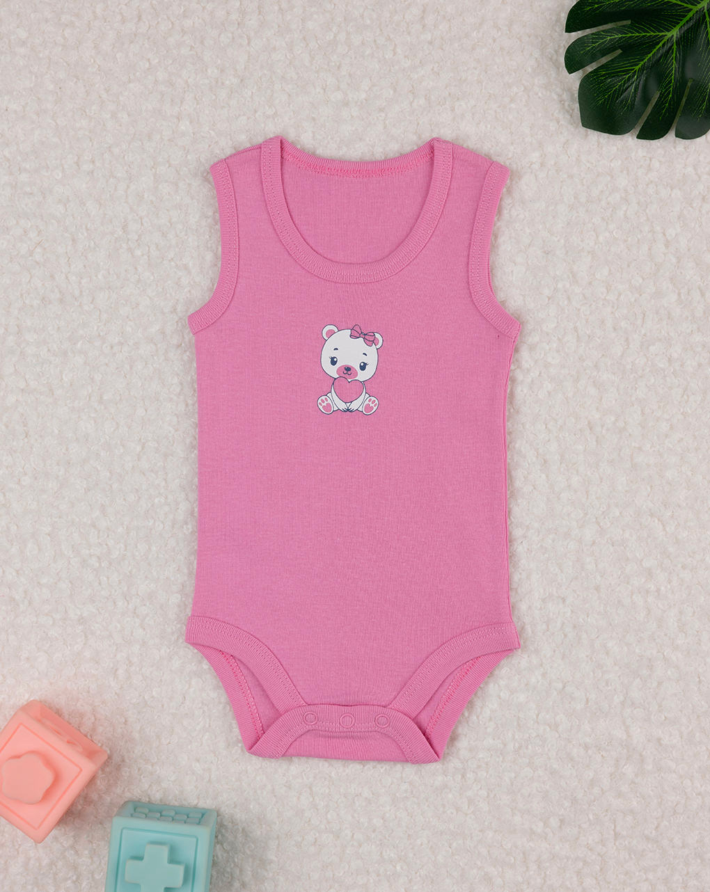 Body em canelado rosa para bebé menina - Prénatal