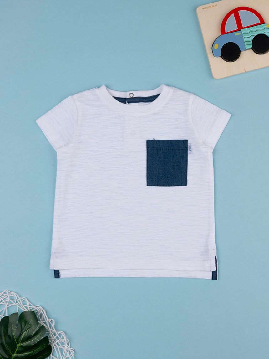T-shirt branca para bebé com bolso - Prénatal