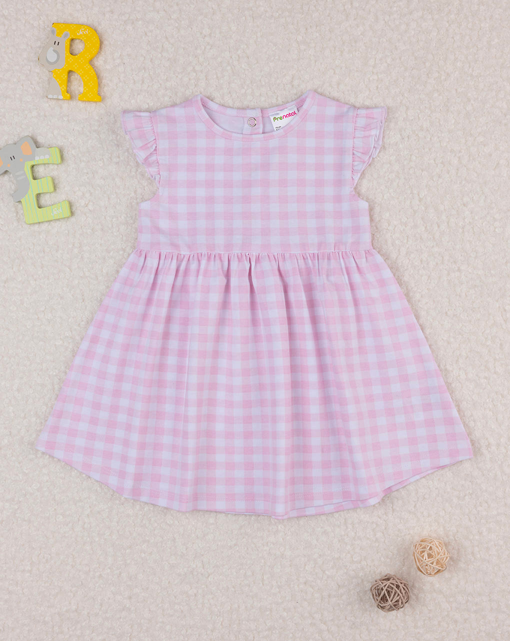 Vestido de verão xadrez cor-de-rosa para rapariga - Prénatal