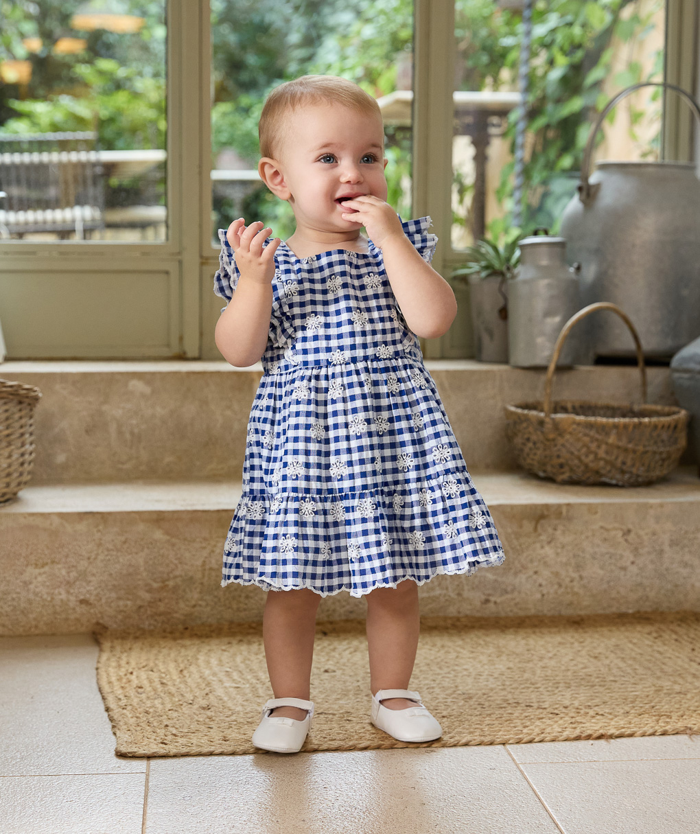 Vestido vichy azul para rapariga - Prénatal