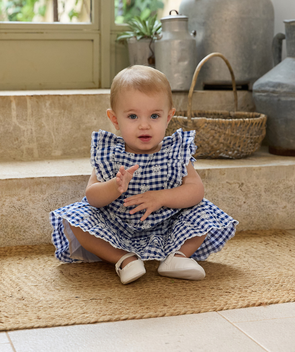 Vestido vichy azul para rapariga - Prénatal