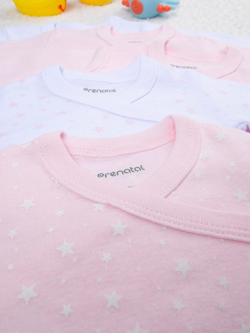 Conjunto de 5 bodies cor-de-rosa, branco e estrelas - Prénatal