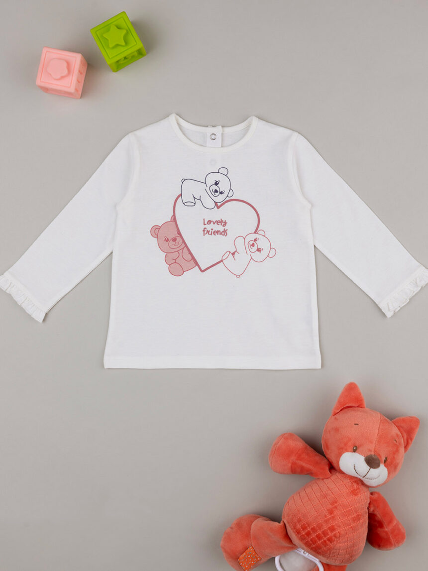 T-shirt branca de menina com estampado - Prénatal