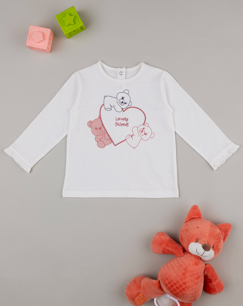 T-shirt branca de menina com estampado - Prénatal