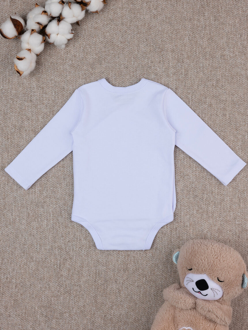 Body branco em algodão plush com ursinho de peluche - Prénatal