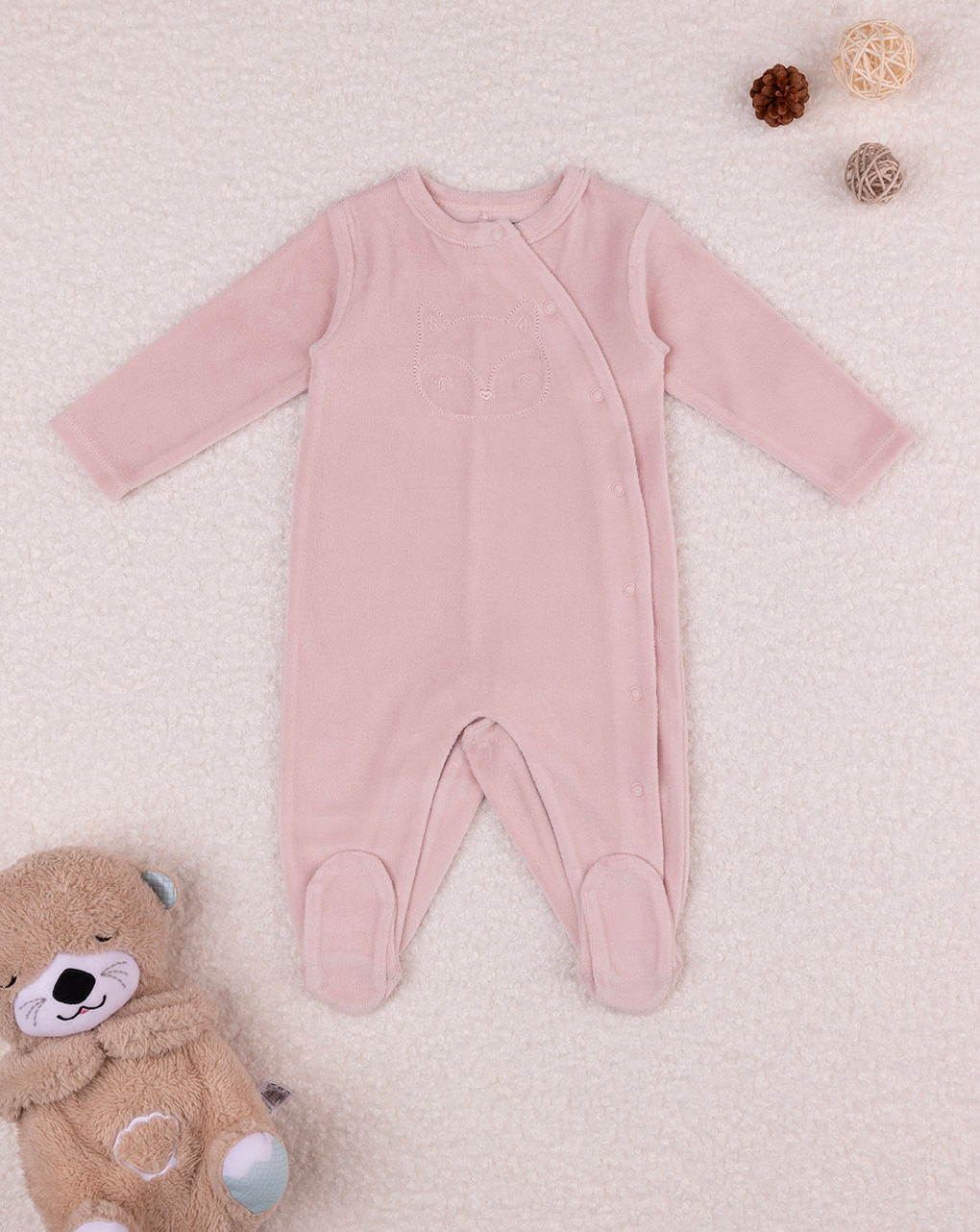 Fato de dormir em chenille rosa para bebé menina - Prénatal