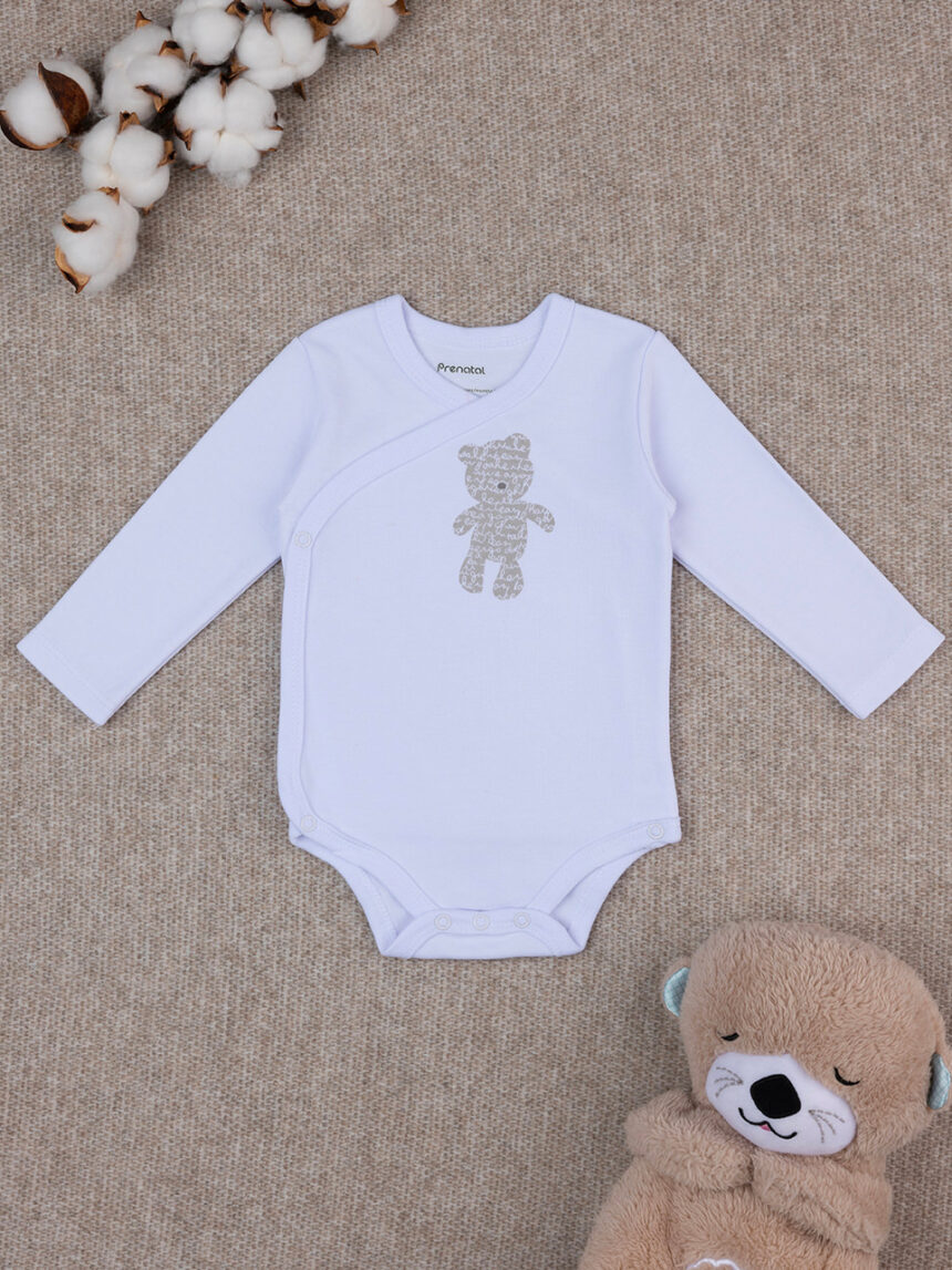 Body branco em algodão plush com ursinho de peluche - Prénatal