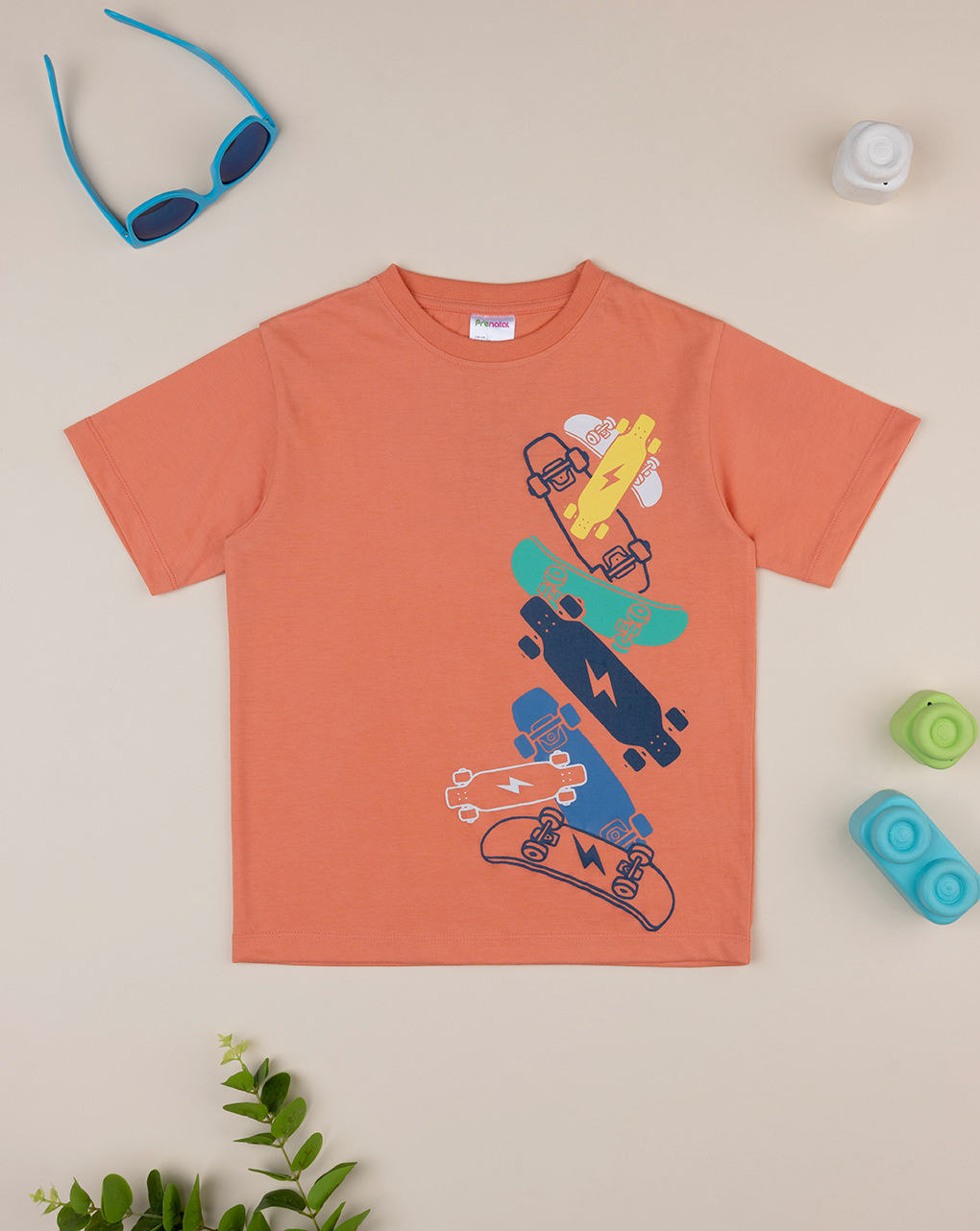 T-shirt laranja de manga curta "skate" criança - Prénatal