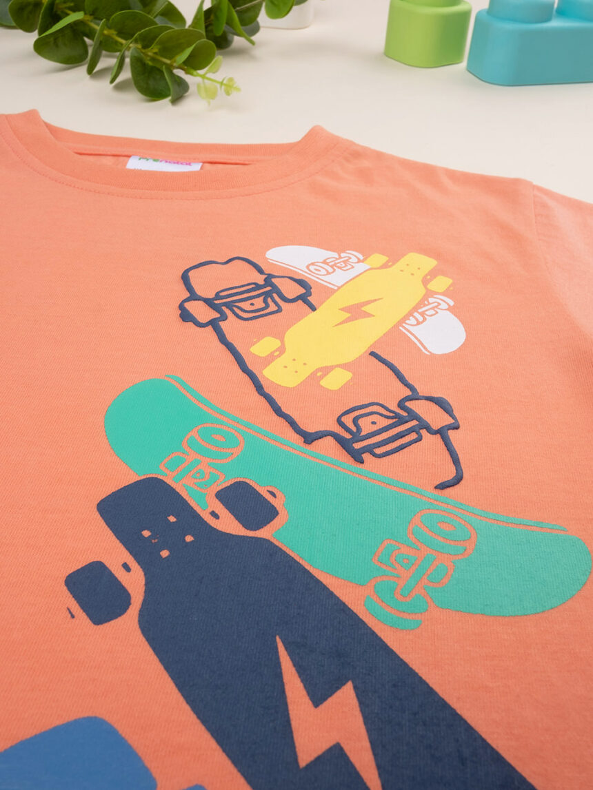 T-shirt laranja de manga curta "skate" criança - Prénatal