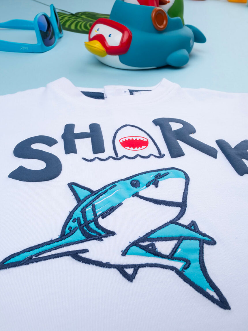 T-shirt "shark" branca de meia manga para criança - Prénatal