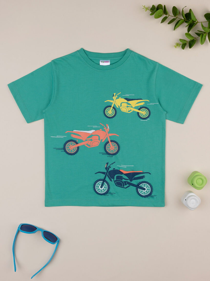 T-shirt verde de manga curta "moto" para criança - Prénatal