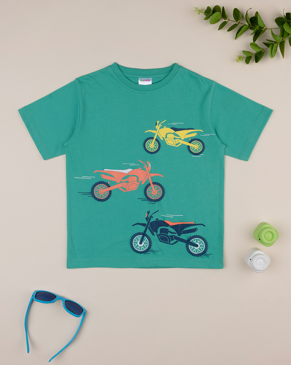 T-shirt verde de manga curta "moto" para criança - Prénatal