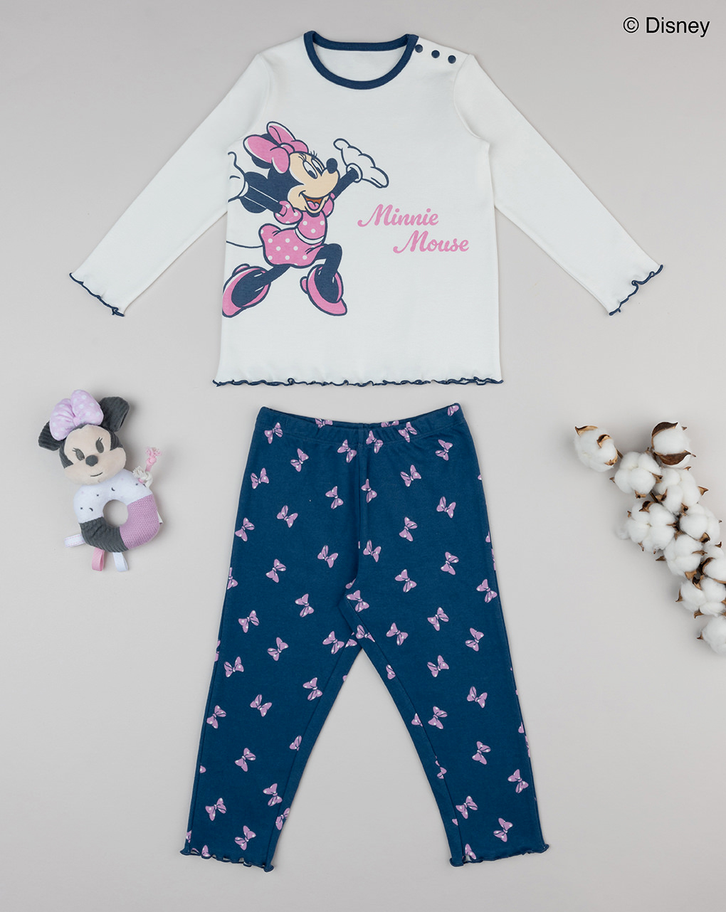 Pijama da minnie para menina branco/azul - Prénatal